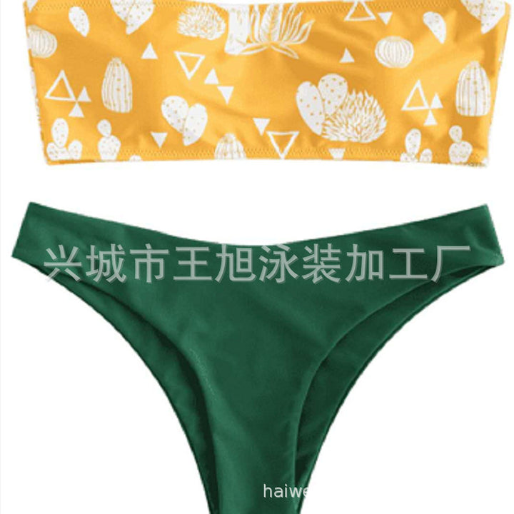 Damen Bandeau-Bikini mit verspieltem Kaktus-Muster Drune