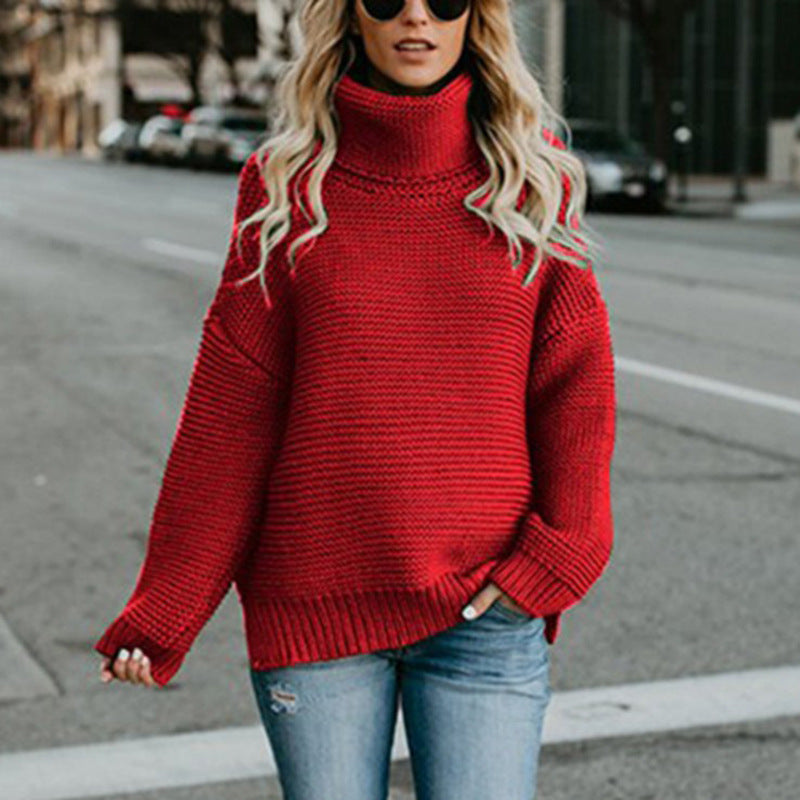 Damen Grobstrickpullover mit hohem Kragen und lässiger Silhouette Drune