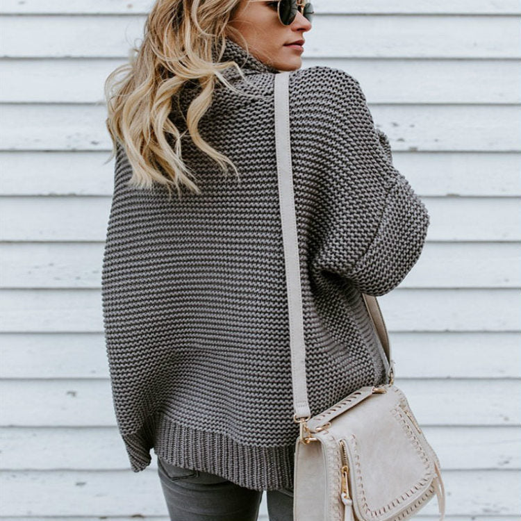 Damen Grobstrickpullover mit hohem Kragen und lässiger Passform Drune