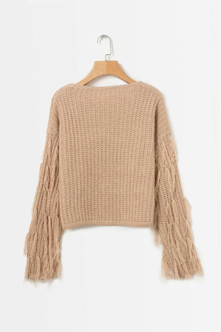 Damen Grobstrickpullover mit fransigen Ärmeln und modernem Schnitt Drune