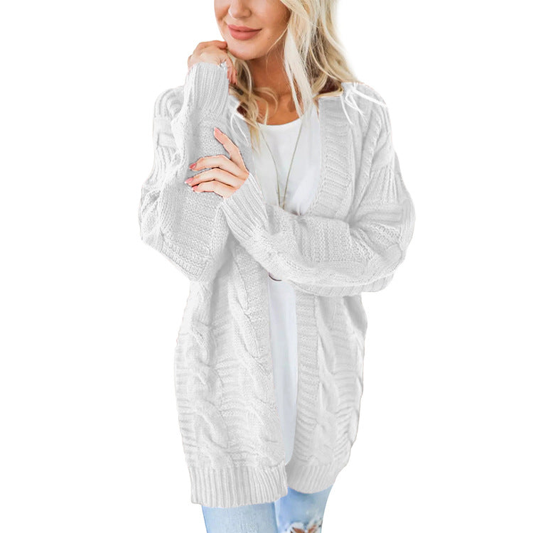 Damen nan langer oversize Strickcardigan mit Zopfmuster und V-Ausschnitt Drune