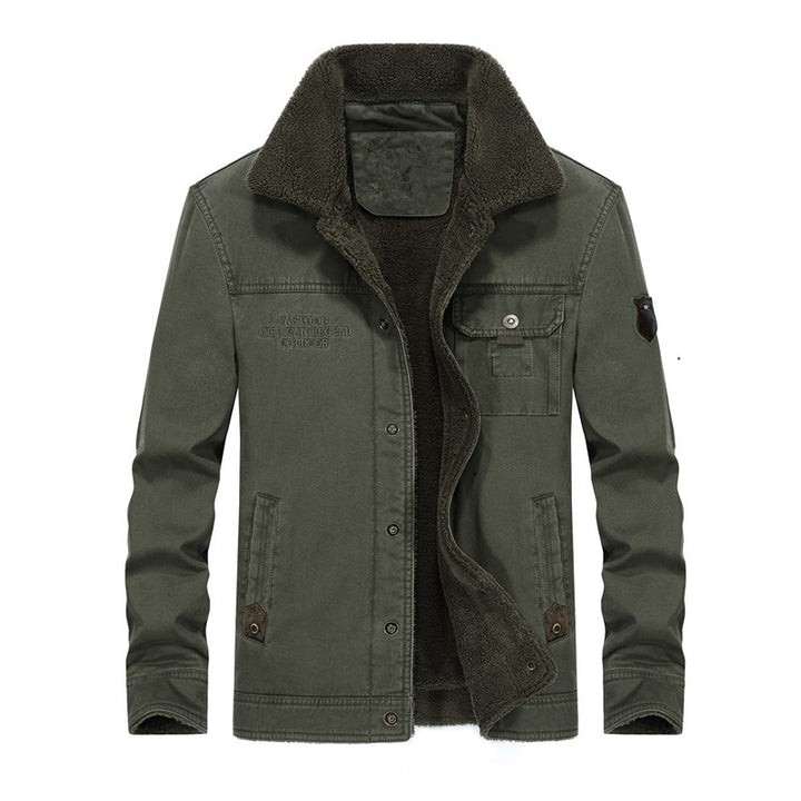 Herren Canvas-Workerjacke mit Teddyfutter, Hemdkragen und Brusttasche Drune