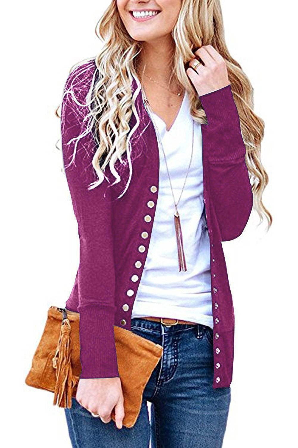 Damen nan Feinstrick-Cardigan mit dekorativen Metallknöpfen und schmaler Silhouette Drune