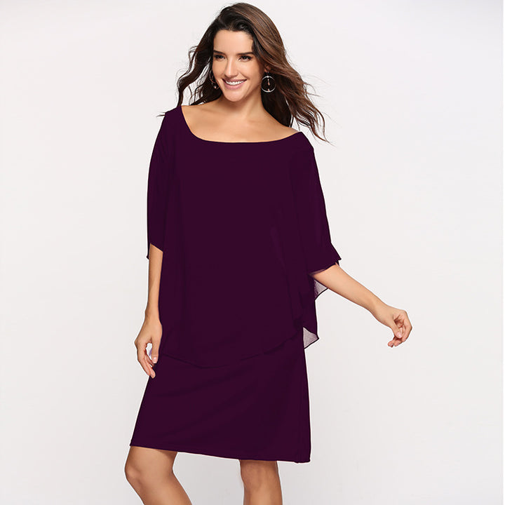 Damen Chiffon-Überwurf-Kleid mit Cape-Ärmeln und geradem Etuikleid Drune
