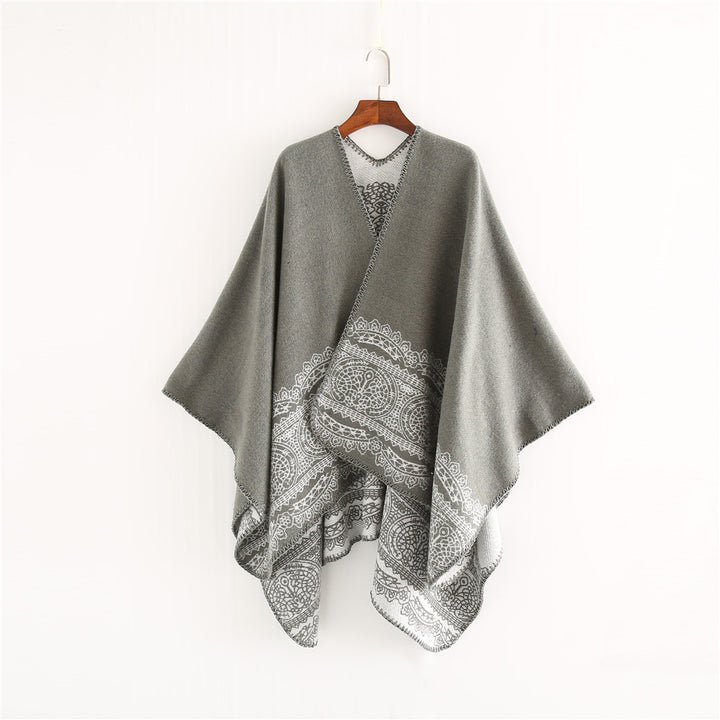 Damen Ornamental gemusterter Ruana‑Poncho mit offenem Kimono‑Fall Drune