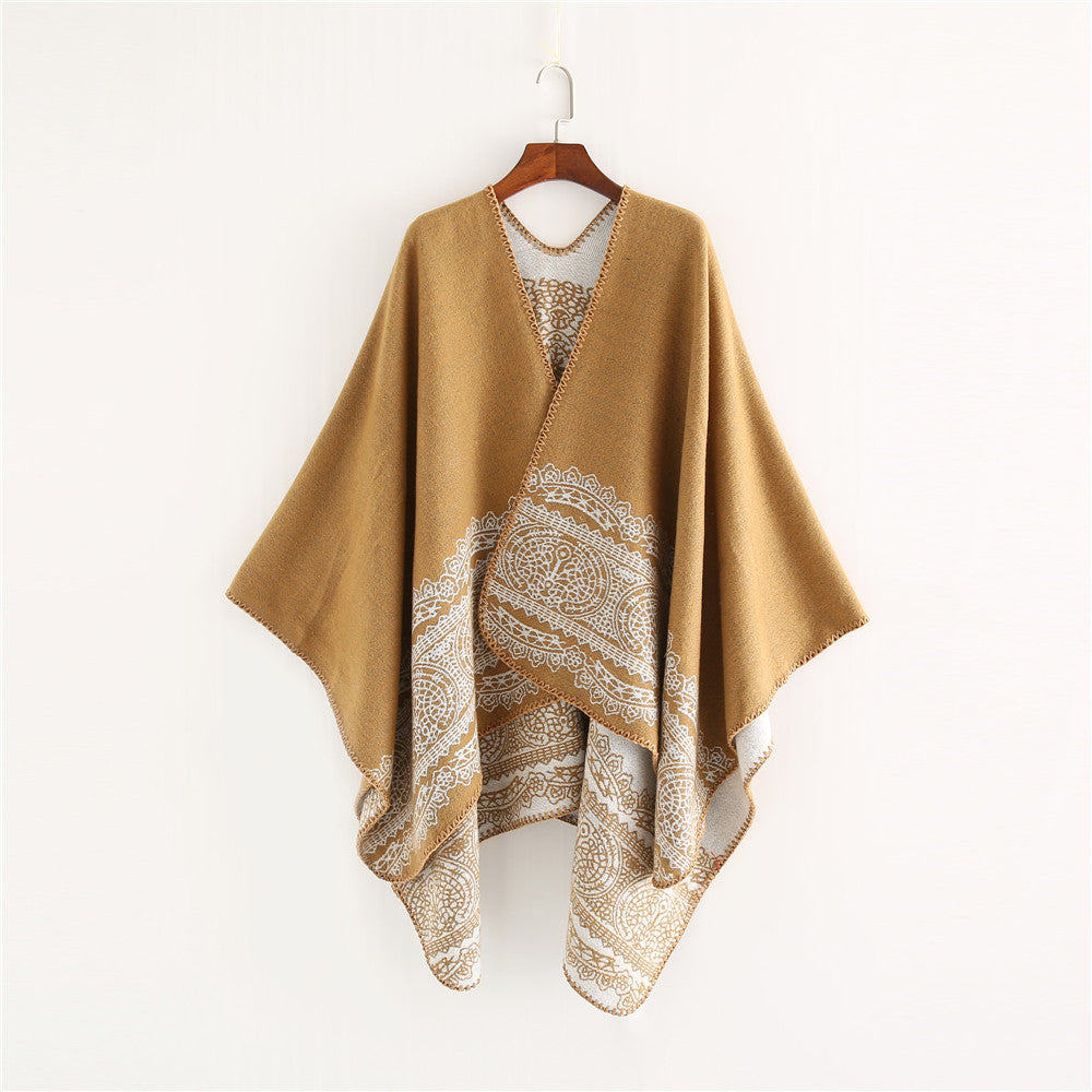 Damen Ornamental gemusterter Ruana‑Poncho mit offenem Kimono‑Fall Drune