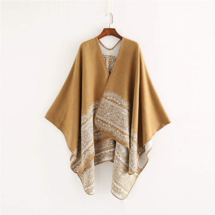 Damen Ornamental gemusterter Ruana‑Poncho mit offenem Kimono‑Fall Drune