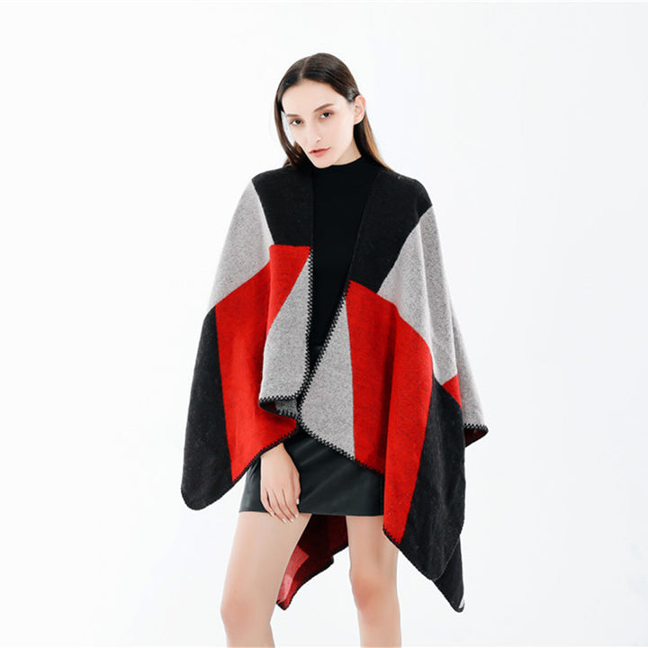 Damen Weichfallender Cape‑Überwurf im Oversize‑Ruana‑Stil mit kontrastierenden Rundflächen und Zierkettnaht Drune