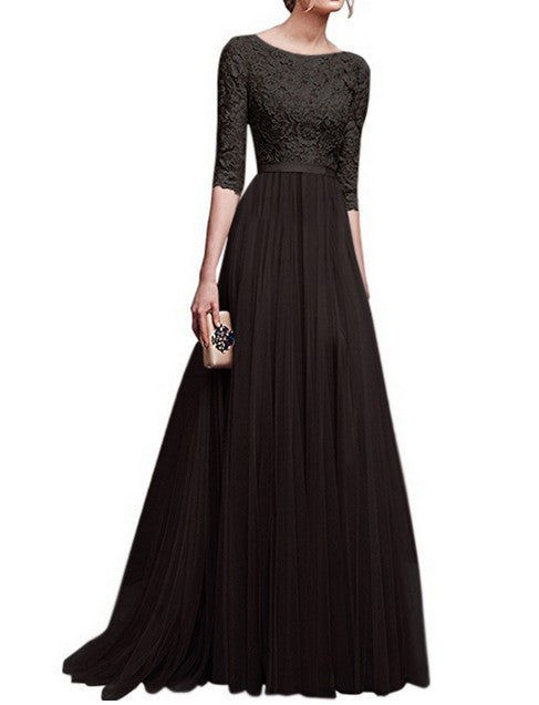 Damen Abendkleid mit Spitzenoberteil und fließendem Rock Drune