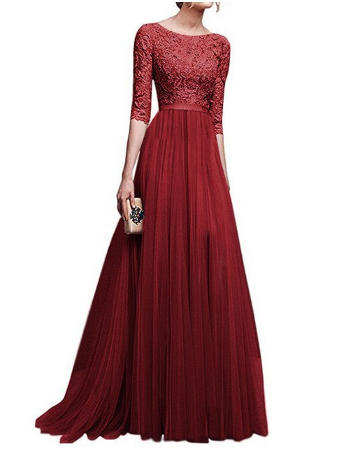 Damen Abendkleid mit Spitzenoberteil und fließendem Rock Drune