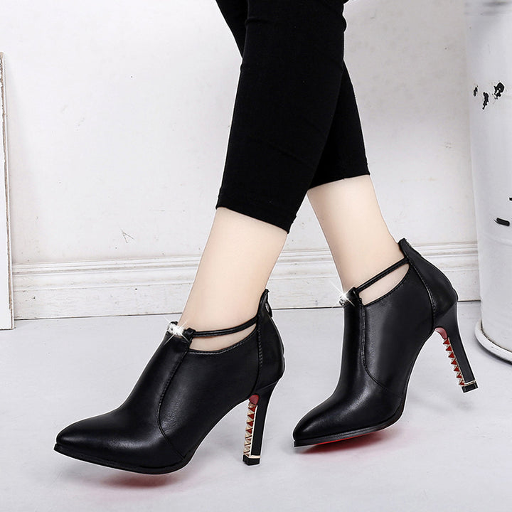 Damen nan elegante knöchelhohe Stiefelette mit spitzer Form Schmuckriemen und goldbesetztem Stilettoabsatz Drune