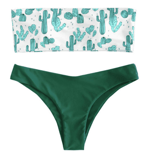 Damen Bandeau-Bikini mit verspieltem Kaktus-Muster Drune