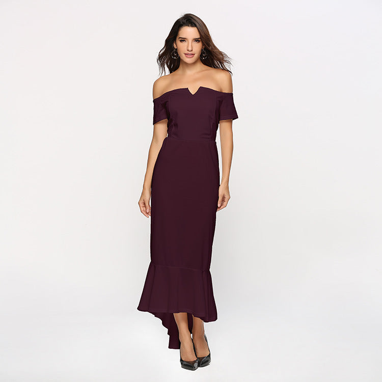 Damen Off-Shoulder Abendkleid mit elegantem V-Ausschnitt und Fließendem Saum Drune