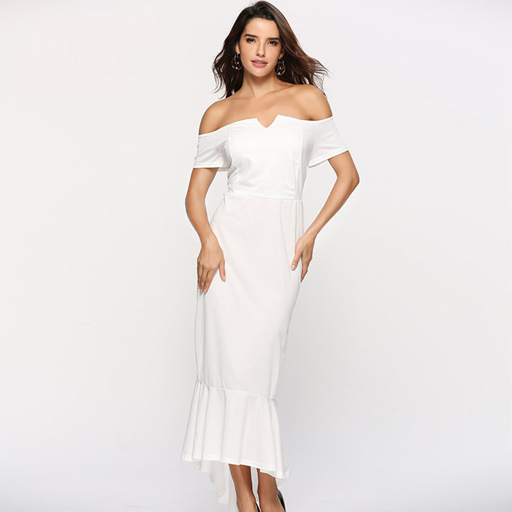 Damen Off-Shoulder Abendkleid mit elegantem V-Ausschnitt und Fließendem Saum Drune