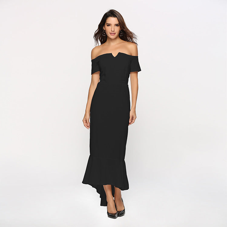 Damen Off-Shoulder Abendkleid mit elegantem V-Ausschnitt und Fließendem Saum Drune