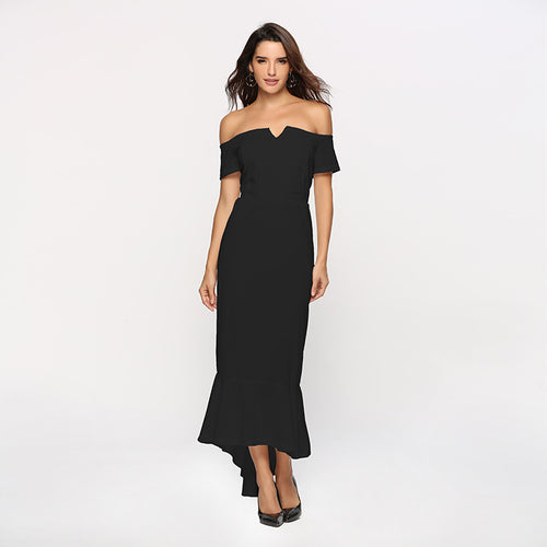 Damen Off-Shoulder Abendkleid mit elegantem V-Ausschnitt und Fließendem Saum Drune