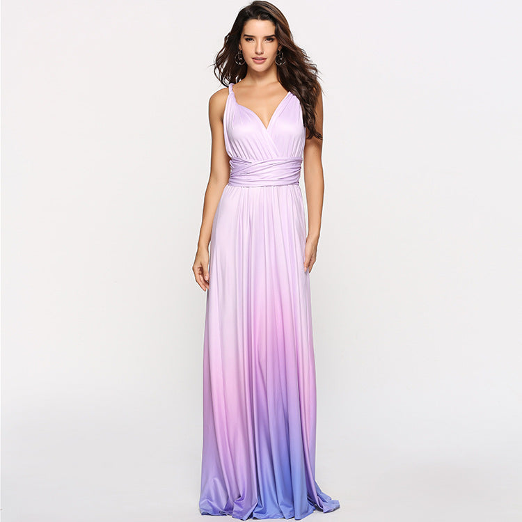 Damen Maxikleid mit fließendem Wasserfall-Ausschnitt und Ombre-Design Drune