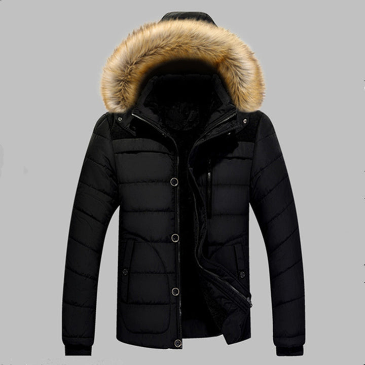 Herren Gefütterte Stepp-Expeditionsjacke mit Kunstfellkapuze und Frontmix-Taschen Drune
