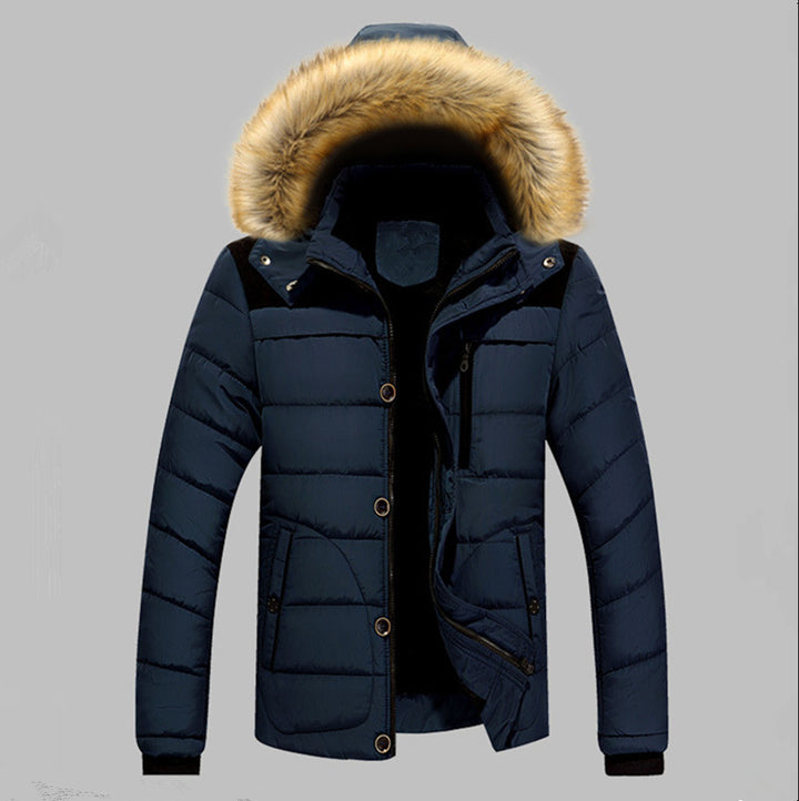 Herren Gefütterte Stepp-Expeditionsjacke mit Kunstfellkapuze und Frontmix-Taschen Drune