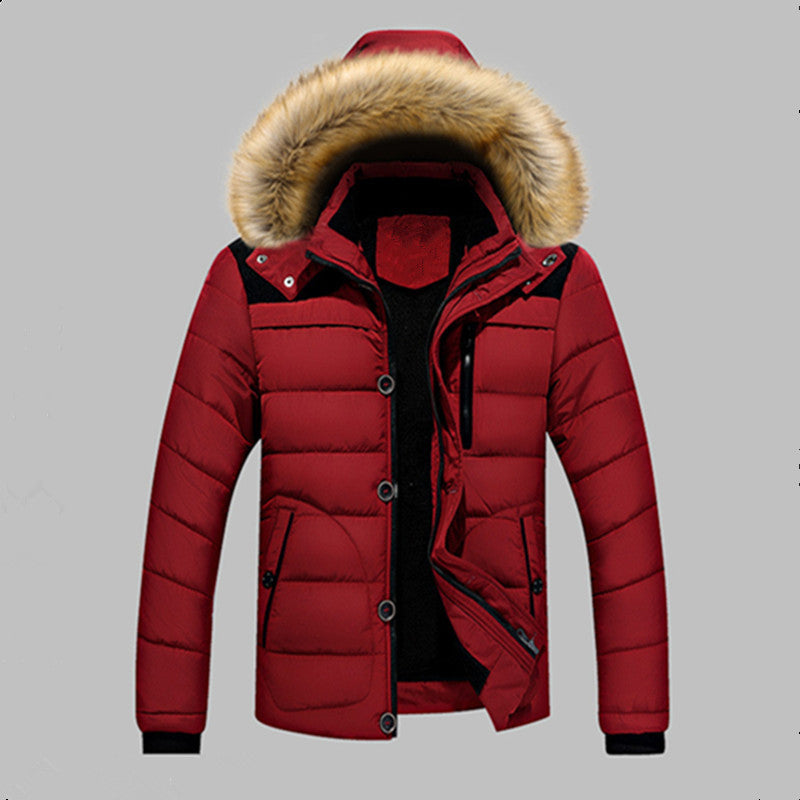 Herren Gefütterte Stepp-Expeditionsjacke mit Kunstfellkapuze und Frontmix-Taschen Drune