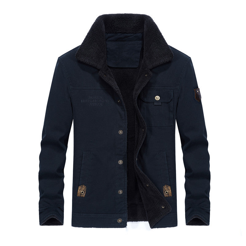Herren Canvas-Workerjacke mit Teddyfutter, Hemdkragen und Brusttasche Drune