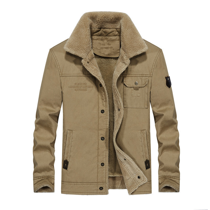 Herren Canvas-Workerjacke mit Teddyfutter, Hemdkragen und Brusttasche Drune