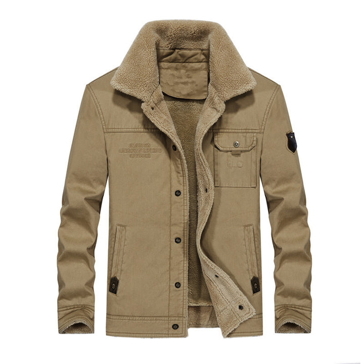 Herren Canvas-Workerjacke mit Teddyfutter, Hemdkragen und Brusttasche Drune