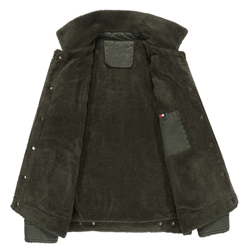 Herren Canvas-Workerjacke mit Teddyfutter, Hemdkragen und Brusttasche Drune