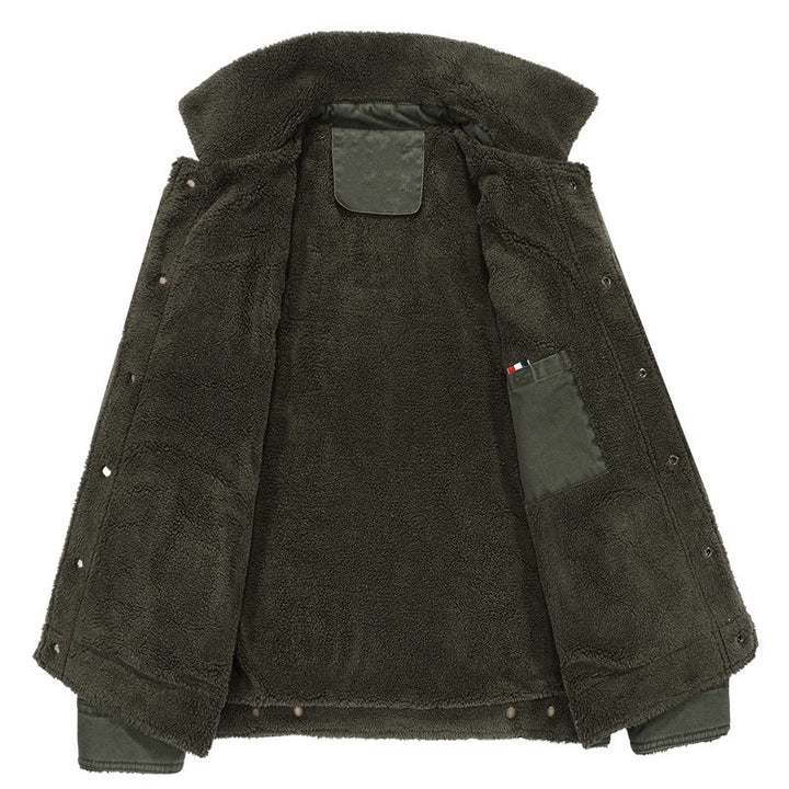 Herren Canvas-Workerjacke mit Teddyfutter, Hemdkragen und Brusttasche Drune