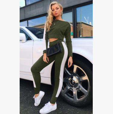 Damen Sportliches Freizeit-Set mit crop-top und enganliegenden Hose Drune