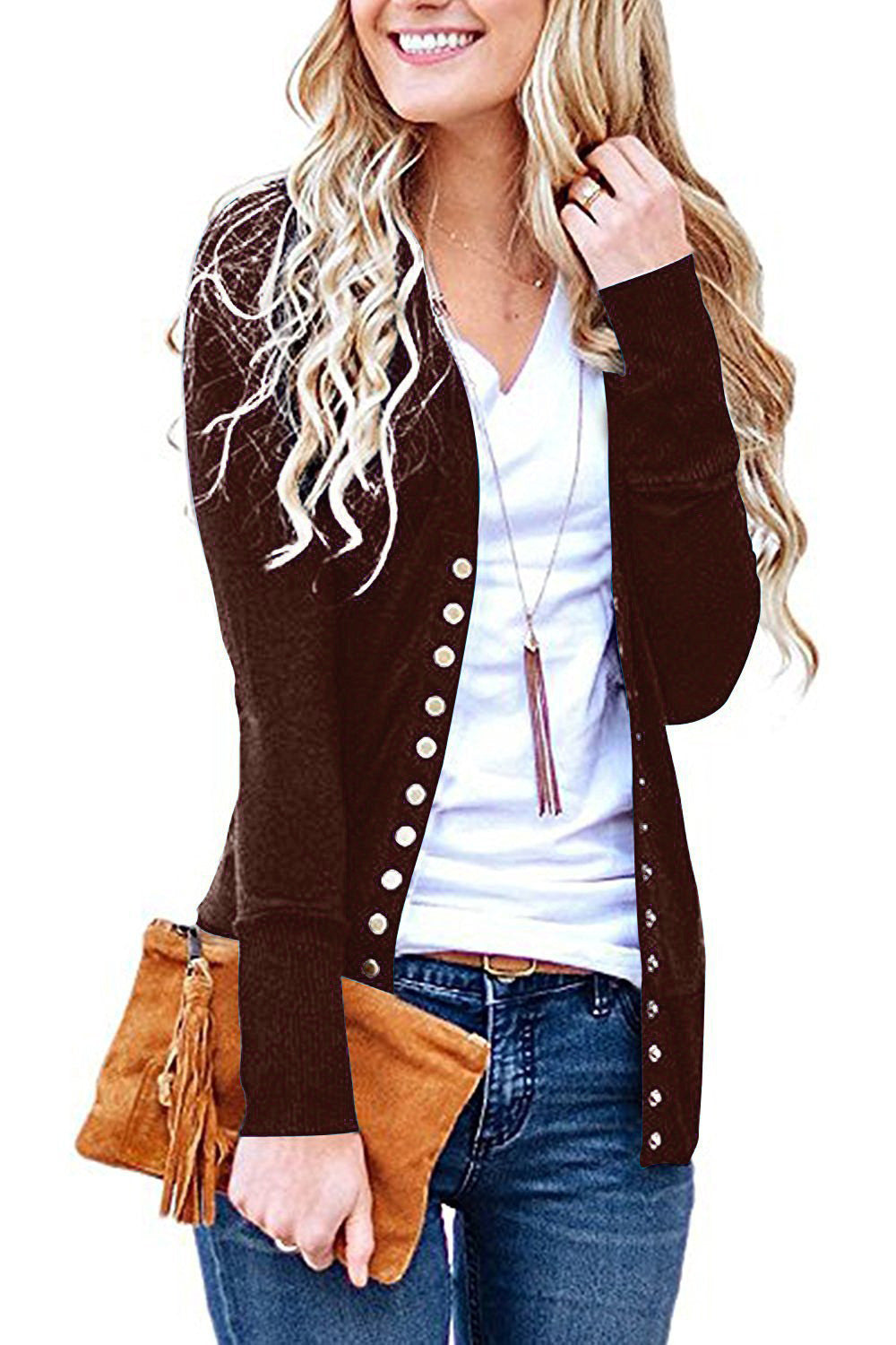 Damen nan Feinstrick-Cardigan mit dekorativen Metallknöpfen und schmaler Silhouette Drune