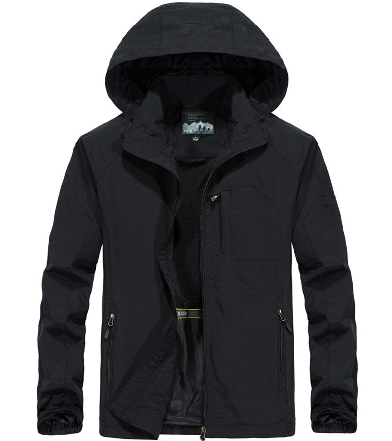 Herren Leichte Allwetter-Fieldjacke mit Kapuze, Mesh‑Innenfutter und Reißverschlusstaschen Drune