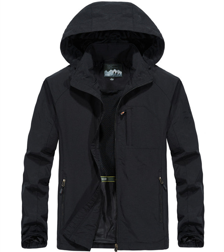 Herren Leichte Allwetter-Fieldjacke mit Kapuze, Mesh‑Innenfutter und Reißverschlusstaschen Drune