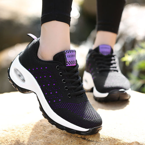 Damen nan leichter Mesh-Komfort-Sneaker mit integrierter Luftfederung, gepolsterter Fersenmanschette und federnder Wellenlaufsohle Drune