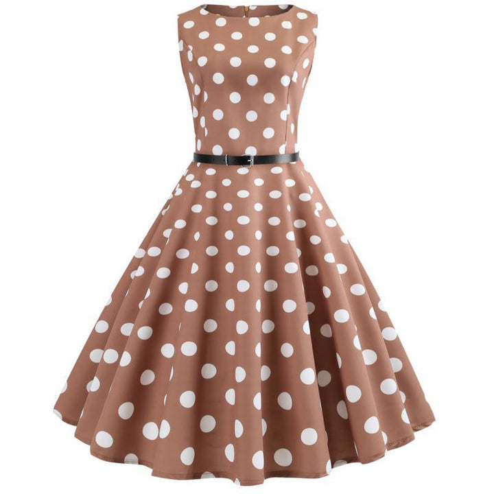 Damen Retro Swingkleid mit weitem Rock und klassischem Punktenmuster Drune