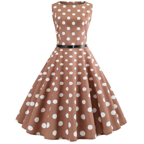 Damen Retro Swingkleid mit weitem Rock und klassischem Punktenmuster Drune