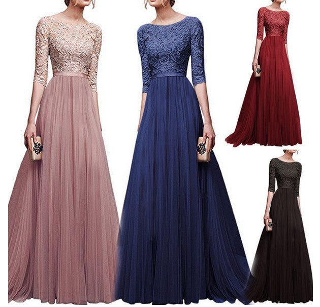 Damen Abendkleid mit Spitzenoberteil und fließendem Rock Drune