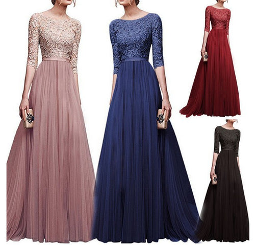 Damen Abendkleid mit Spitzenoberteil und fließendem Rock Drune