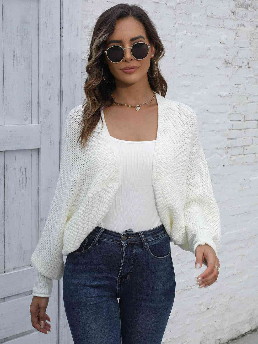 Drune | Bat Sleeve Offene Front Kurze Strickjacke