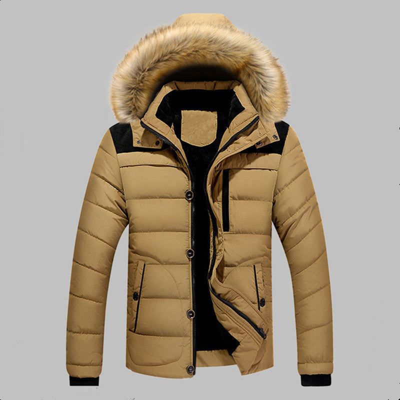 Herren Gefütterte Stepp-Expeditionsjacke mit Kunstfellkapuze und Frontmix-Taschen Drune