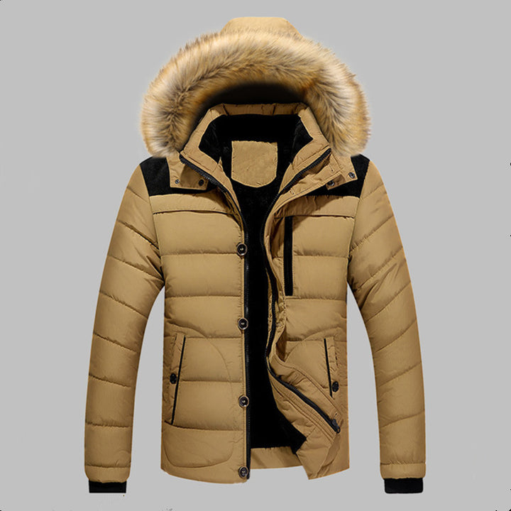 Herren Gefütterte Stepp-Expeditionsjacke mit Kunstfellkapuze und Frontmix-Taschen Drune