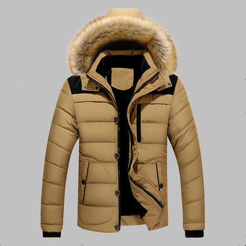 Herren Gefütterte Stepp-Expeditionsjacke mit Kunstfellkapuze und Frontmix-Taschen Drune
