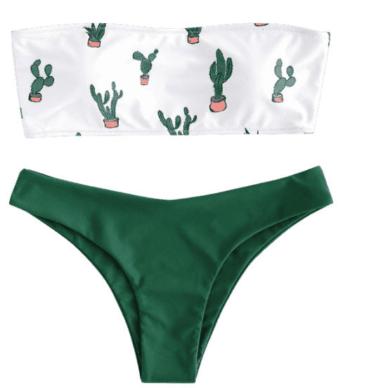 Damen Bandeau-Bikini mit verspieltem Kaktus-Muster Drune