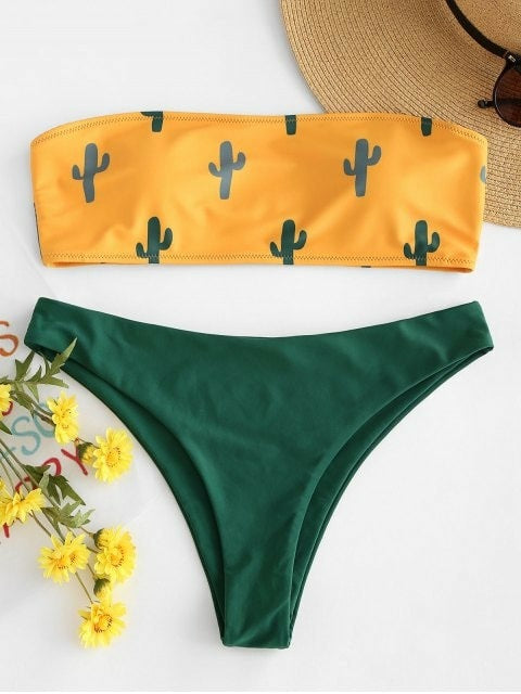 Damen Bandeau-Bikini mit verspieltem Kaktus-Muster Drune