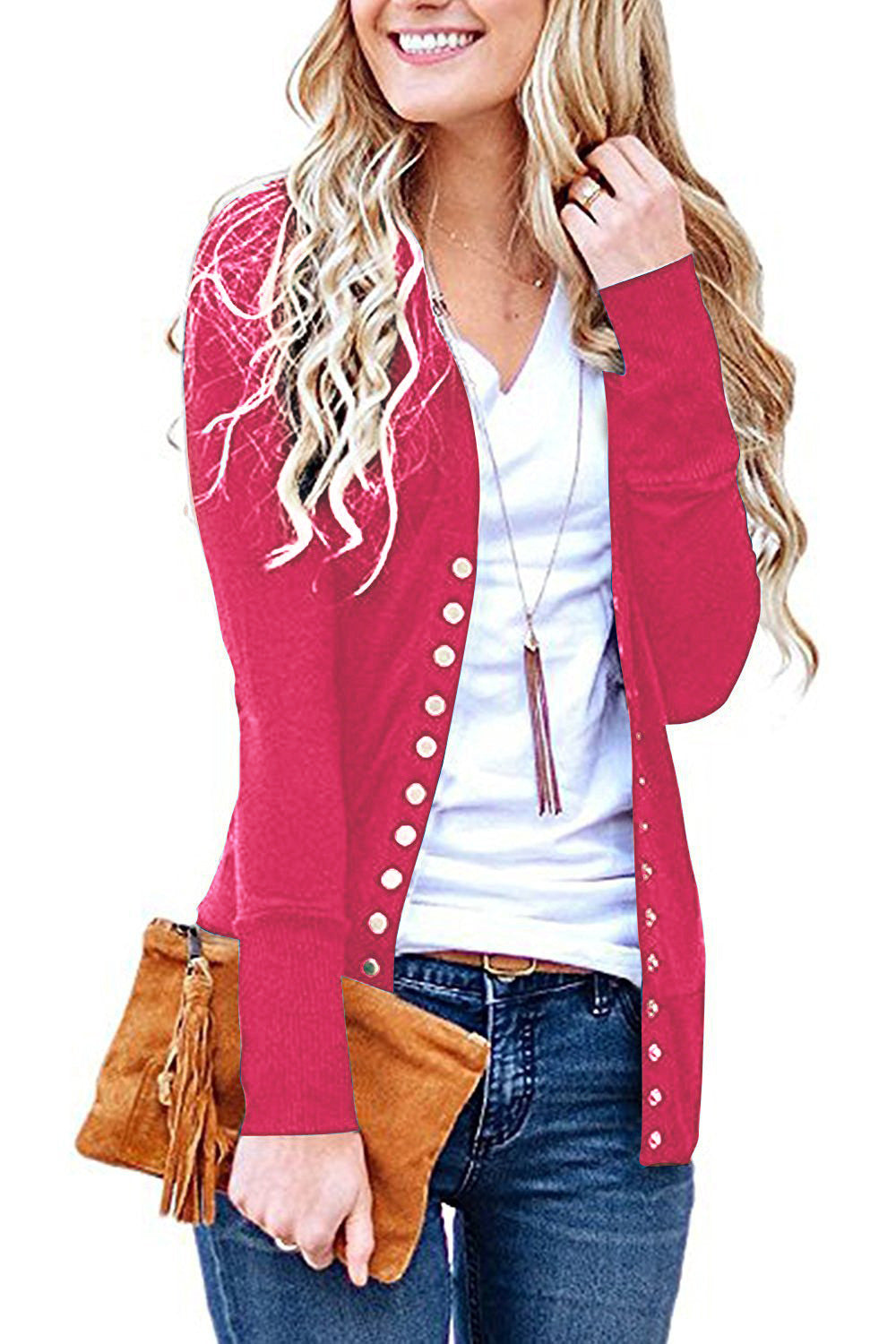 Damen nan Feinstrick-Cardigan mit dekorativen Metallknöpfen und schmaler Silhouette Drune