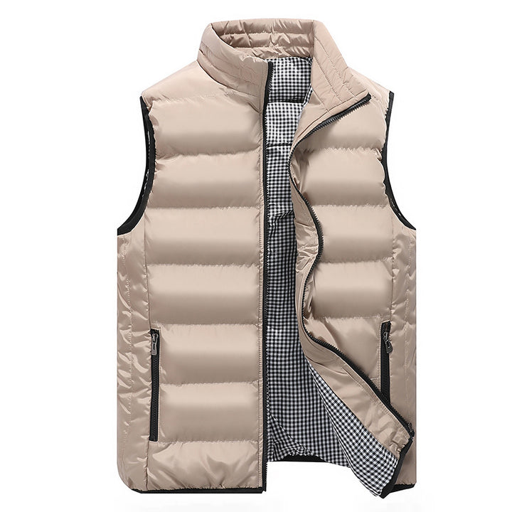 Herren Gepolsterte Steppweste mit hohem Stehkragen, Reißverschlusstaschen und kariertem Innenfutter Drune
