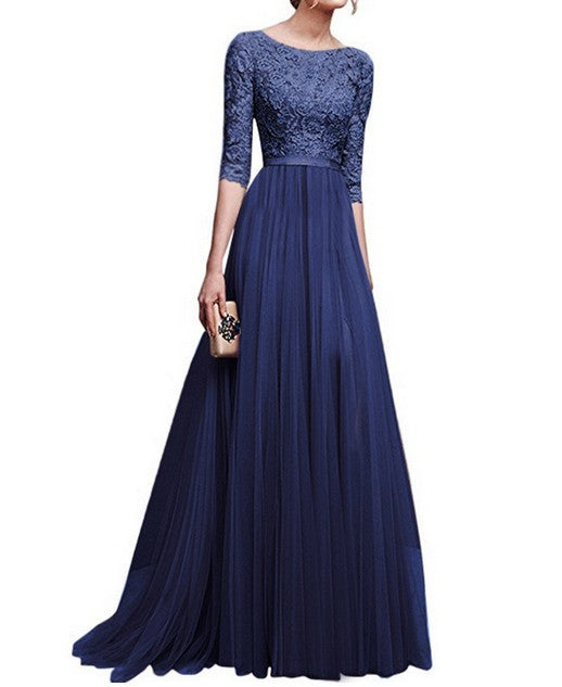 Damen Abendkleid mit Spitzenoberteil und fließendem Rock Drune