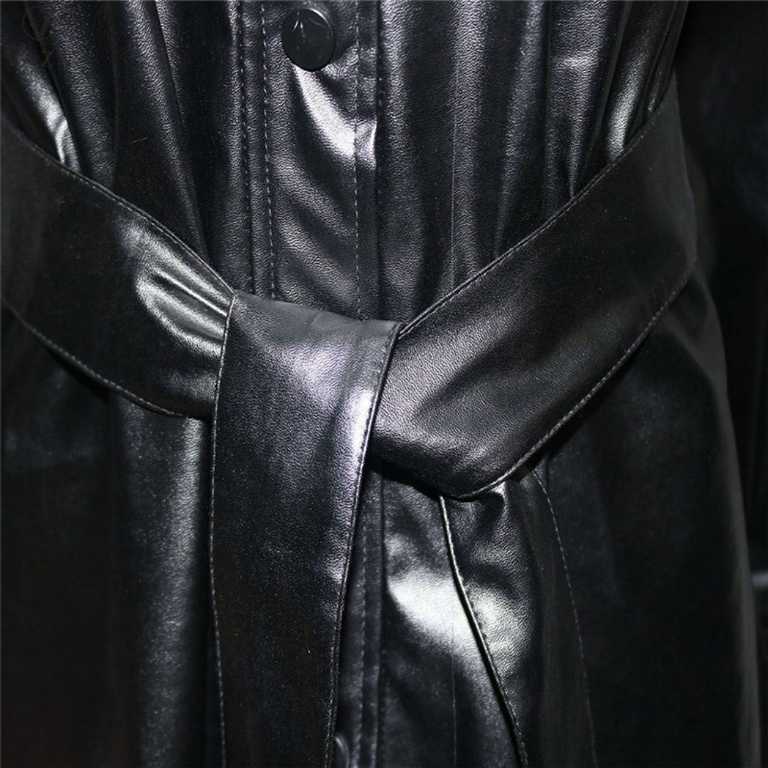 Drune | Kunstleder-Hemdkleid mit Gürtel