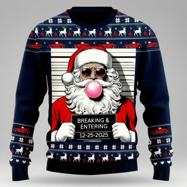 Drune | Laut, Stolz & Unübersehbar: Lustiger Santa Print Hässlicher Weihnachts-Pullover