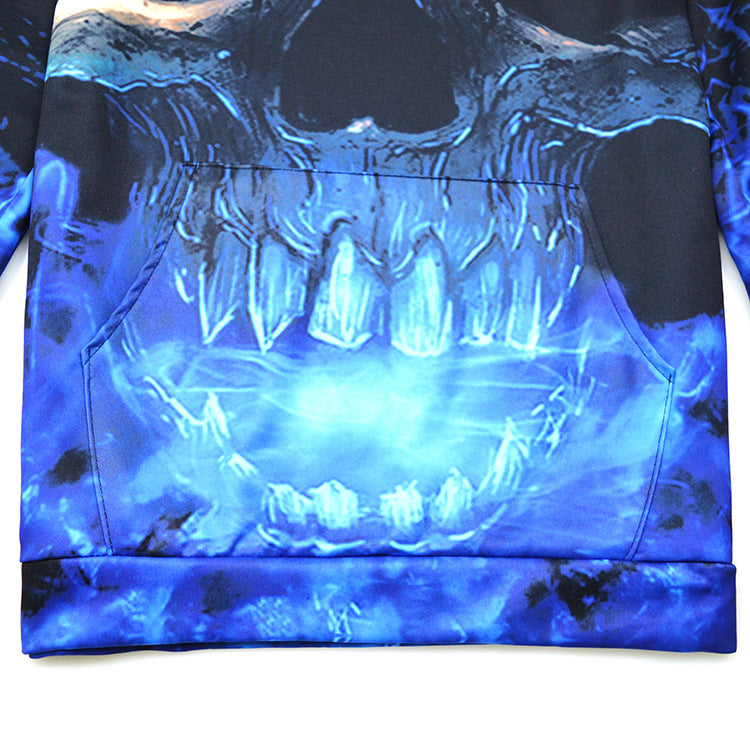 Herren Kapuzenpullover mit leuchtendem Flammenschädel-Print Drune